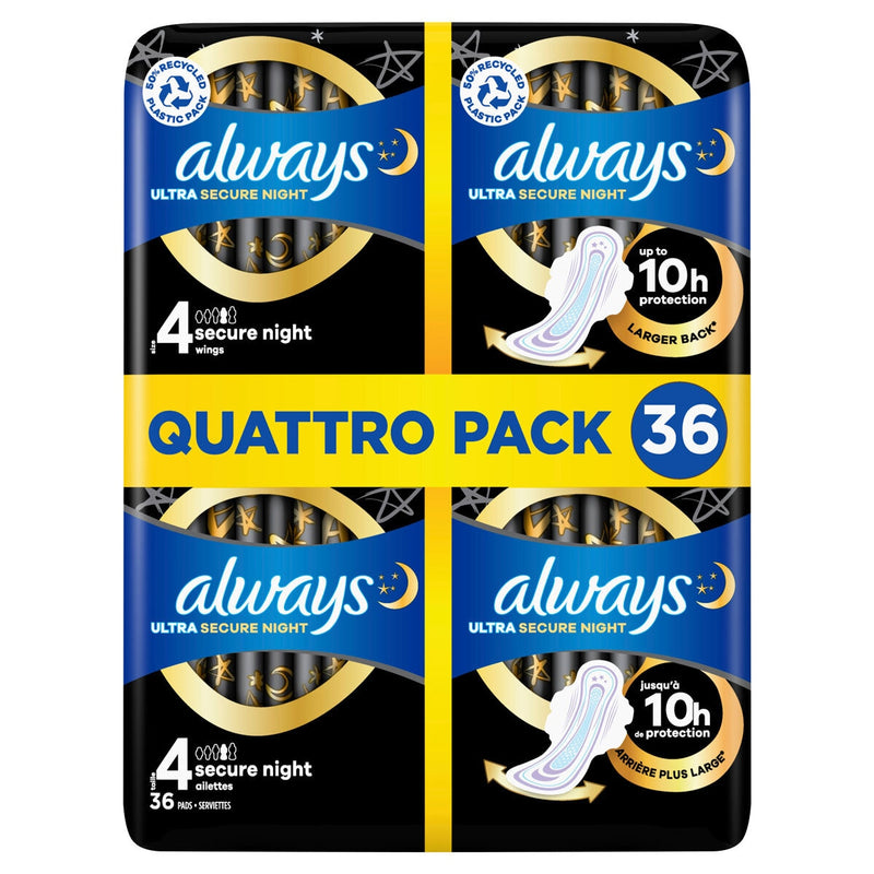 Always Ultra Night Quattro sanitary towels 36 Pack - British product