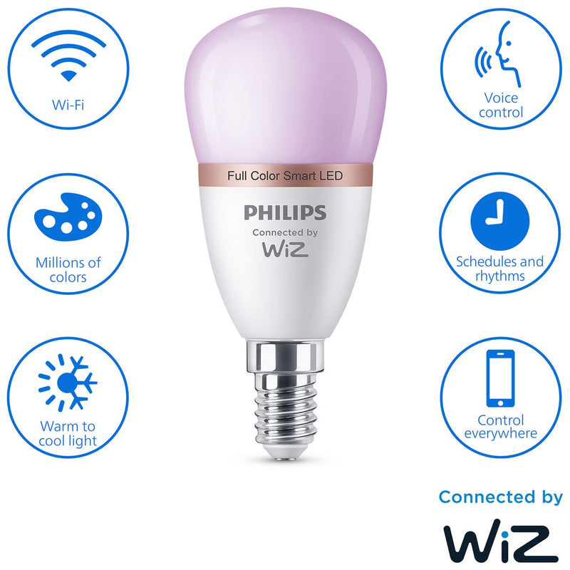 Philips Wiz E14 Colour Smart LED Wi-Fi Mini Globe light bulb, imported from the UK