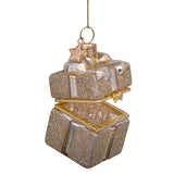 Gold opening present Christmas ornament with lid, 4x5x5cm (British brand)