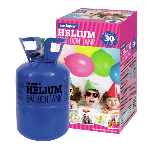 Unique Party helium canister for 30 balloons, imported from the UK