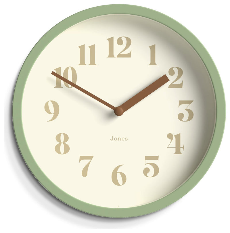Jones Clocks green analogue wall clock 20cm diameter, UK version