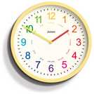 Jones Clocks kids analogue wall clock yellow 25cm diameter, UK version