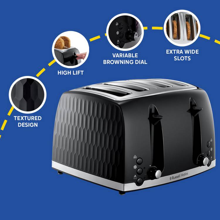 Russell Hobbs Honeycomb 4-slice toaster black, imported from the UK