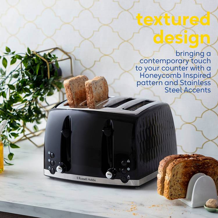 Russell Hobbs Honeycomb 4-slice toaster black, imported from the UK
