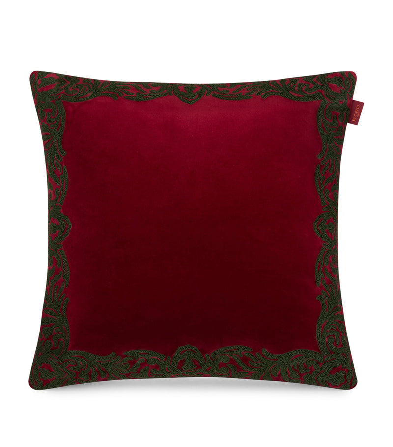 Etro wool-blend embroidered paisley-trim cushion 45cm - British product