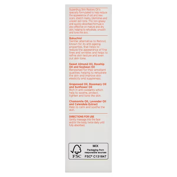 Superdrug skin restore oil for scars 60ml (British brand)