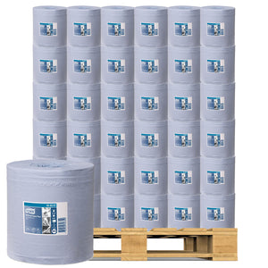 Blue 2-Ply Centrefeed Wiping Paper, 6 Rolls 157.5m Each, Pallet of 30 Units