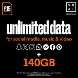 VOXI 140GB 30 Day Pay As You Go SIM (British brand)
