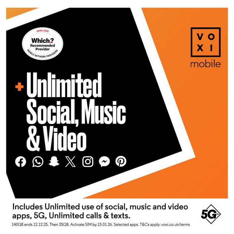 VOXI 140GB 30 Day Pay As You Go SIM (British brand)