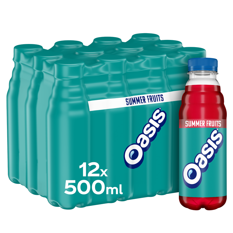 Oasis Summer Fruits juice drink 12 x 500ml bottles, imported from the UK