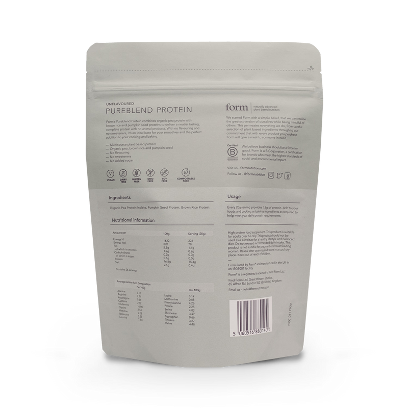 Form Pureblend unflavoured protein powder 520g (British brand)