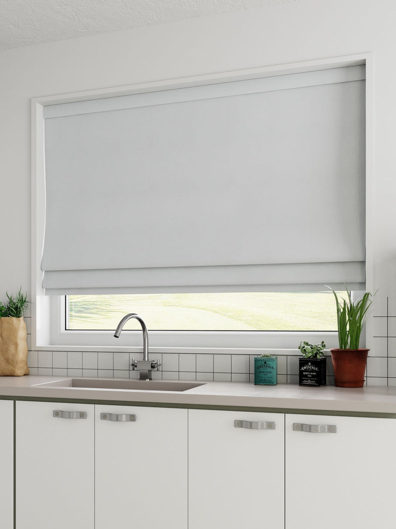 White cotton Roman blind, UK version