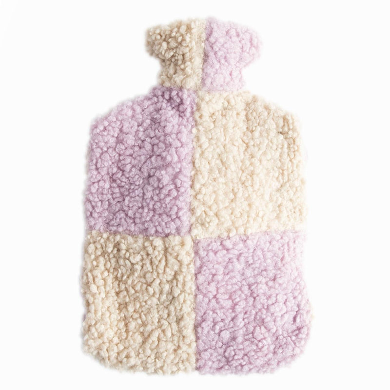 Caroline Gardner Check Borg Hot Water Bottle, Lilac/Cream