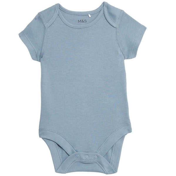 M&S Pure Cotton Bodysuits, 5 Pack, 9-12 Months, Blue Mix