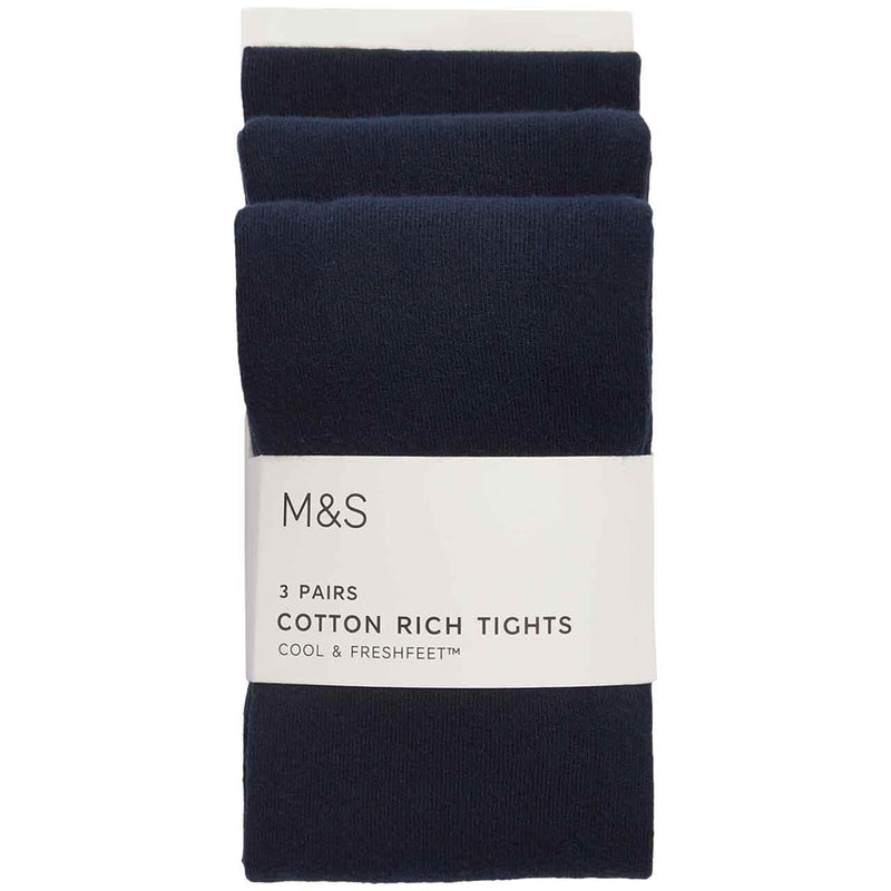 M&S School Tights, 3 Pack, 6-7 Years, Navy