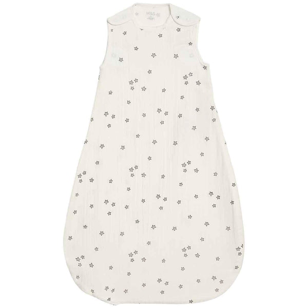 M&S NB U 0.5T Star Muslin Sleeping Bag, 18-36 Months, White Mix