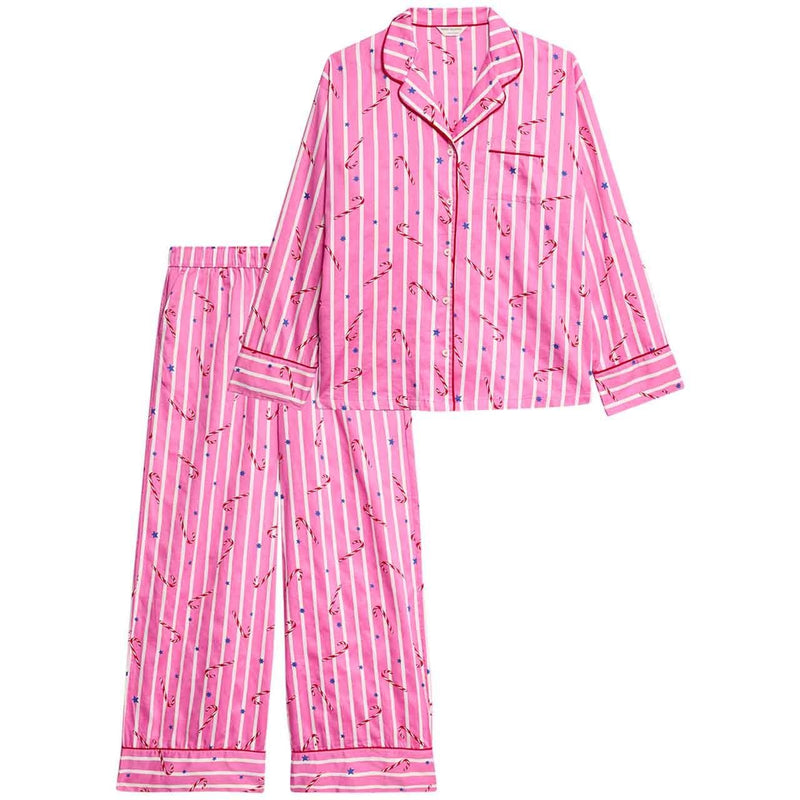 M&S Womens Striped Pyjama Set, 10, Pink