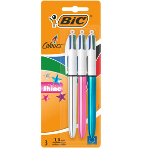 BIC 4 Colours Shine Retractable Ballpoint Pens, Pack of 3