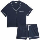 M&S Cotton Modal Revere Shortie Set, L, Navy