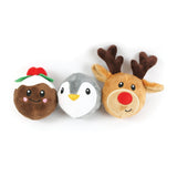 Holly & Robin Festive Characters Covered Tennis Balls Tough Dog Toy