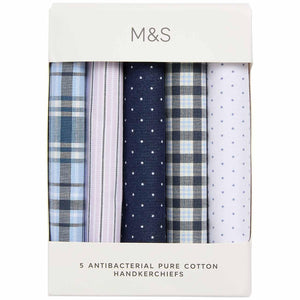 M&S Mens Pure Cotton Patterned Handkerchiefs, Blue