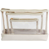 M&S Womens 3 Piece Clear Makeup Bag Set, Light Cream