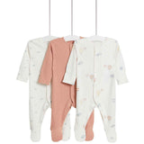 M&S Pure Cotton Balloon & Cloud Sleepsuits, 3 Pack, 6-9 Months