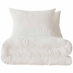 M&S Pure Cotton Tufted Floral Bedding Set, Single (3 ft), White