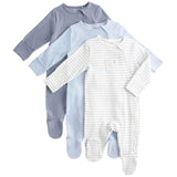 M&S Cotton Rich Ribbed Sleepsuits, 0-3 M, Blue
