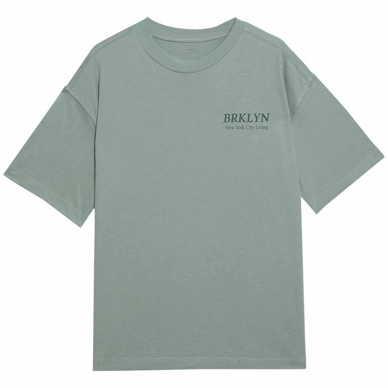 M&S Girls Pure Cotton Brooklyn T-Shirt, 10-11 Years, Khaki