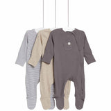M&S Collection Girls, Cotton Striped & Plain Sleepsuits, Newborn Mid Grey