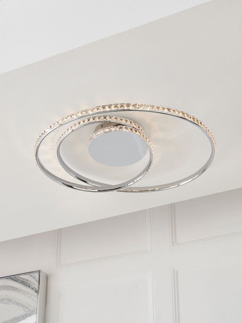 Chrome Luna flush ceiling light faceted glass beads, UK version