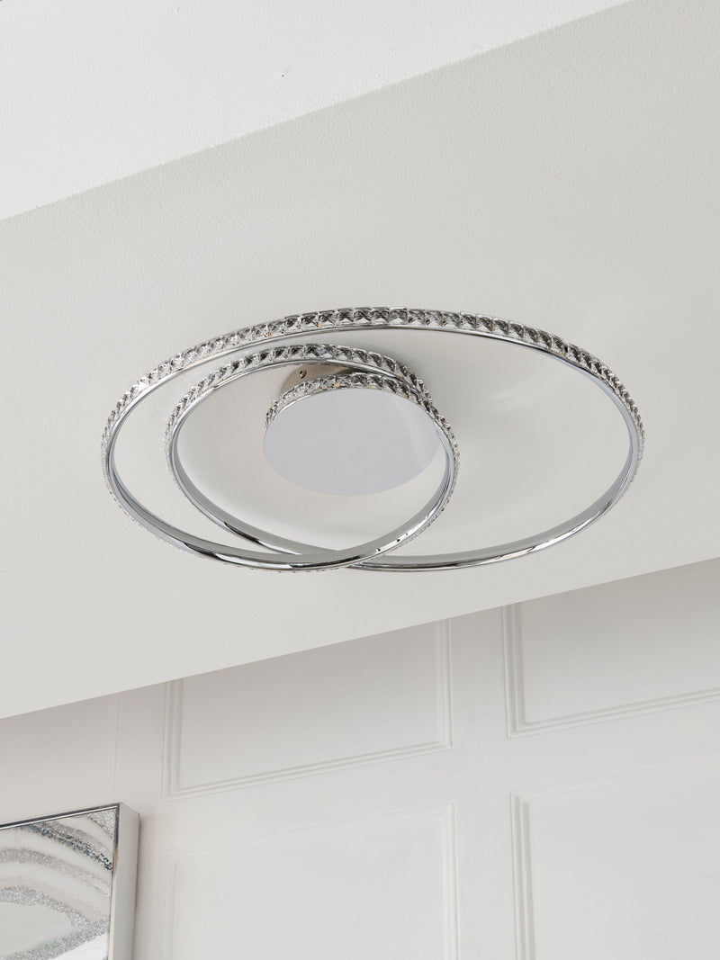 Chrome Luna flush ceiling light faceted glass beads, UK version