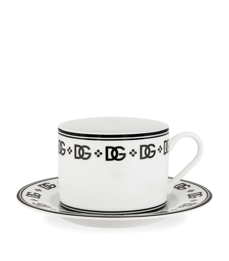 Dolce&Gabbana porcelain teacups and saucers with DG monogram, set of two - British product