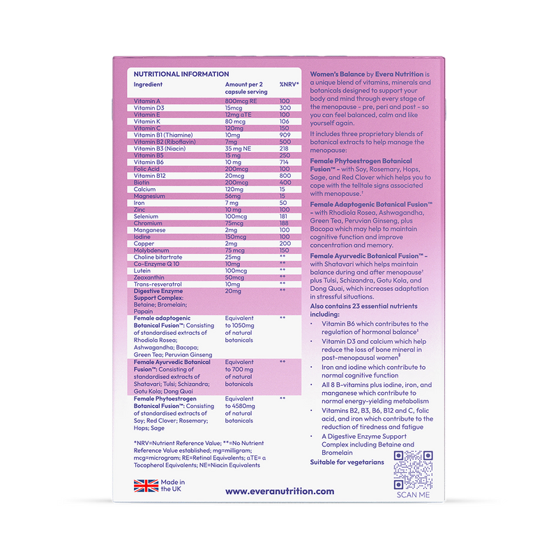 Evera Nutrition Women's Balance 60 capsules, imported from the UK