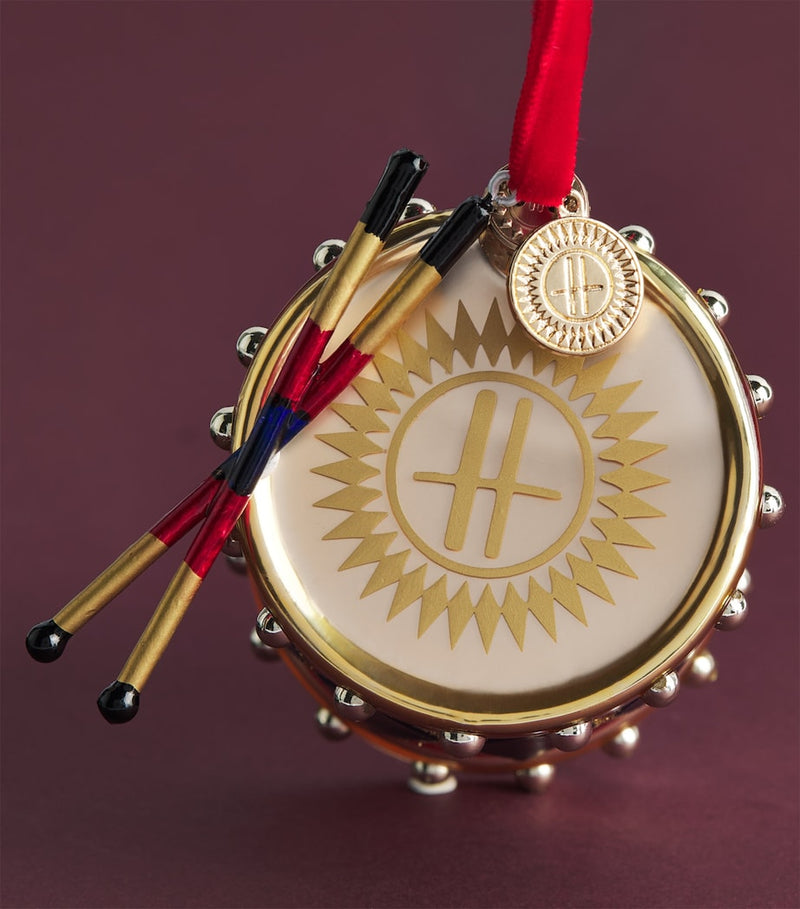 Harrods glass drum Christmas tree decoration with gold H (British brand)