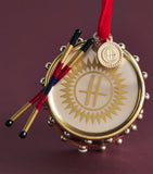 Harrods glass drum Christmas tree decoration with gold H (British brand)