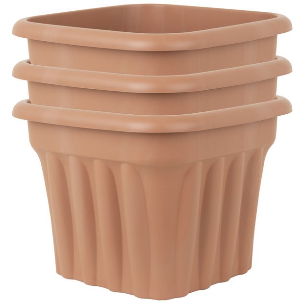 Wham plastic planter set of 3 in terracotta, 40cm square (British brand)