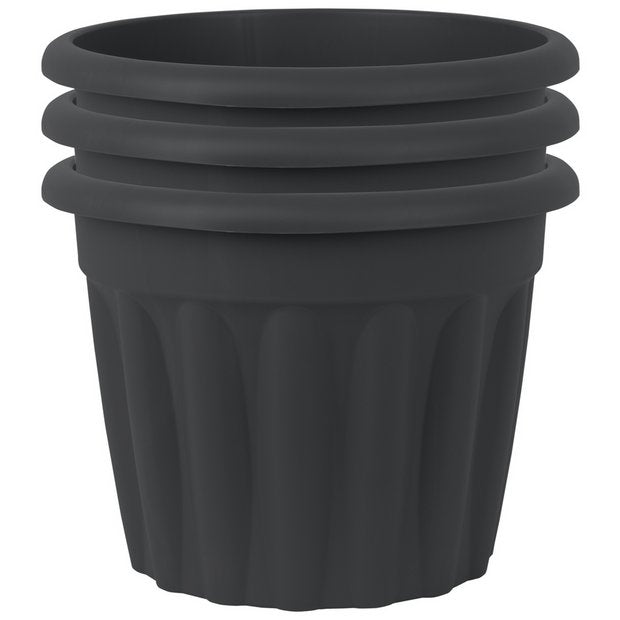 Wham 40cm round plastic planter set of 3 in slate (British brand)