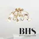 BHS Sagitarius brass glass ceiling light, 42cm diameter - British product