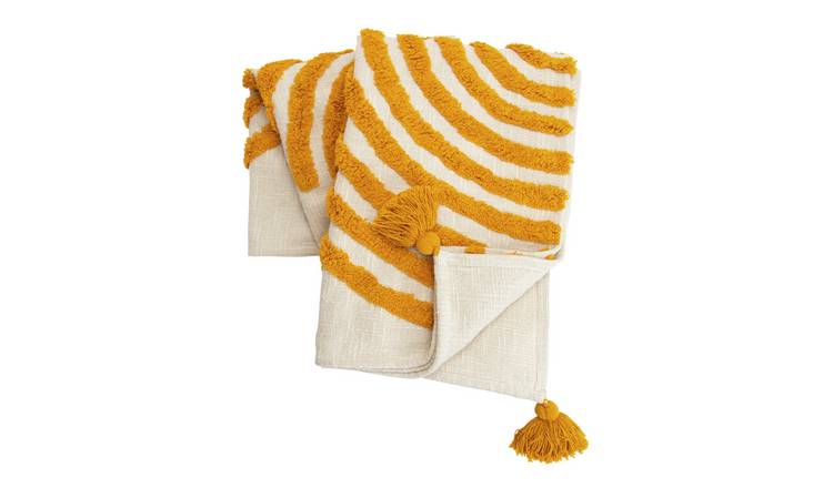 Habitat Geo Tufted Throw white and yellow 125x150cm, UK version