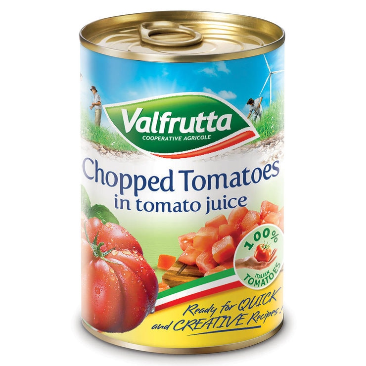 Valfrutta chopped tomatoes 12 x 400g, imported from the UK