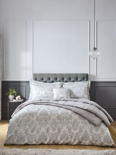 Next Catherine Lansfield Silver Damask Jacquard Duvet Cover and Pillowcase Set- Buy online at McGrocer