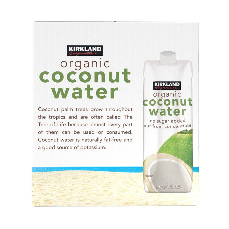 Kirkland Signature Organic Coconut Water No Sugar 9x1L, imported from the UK