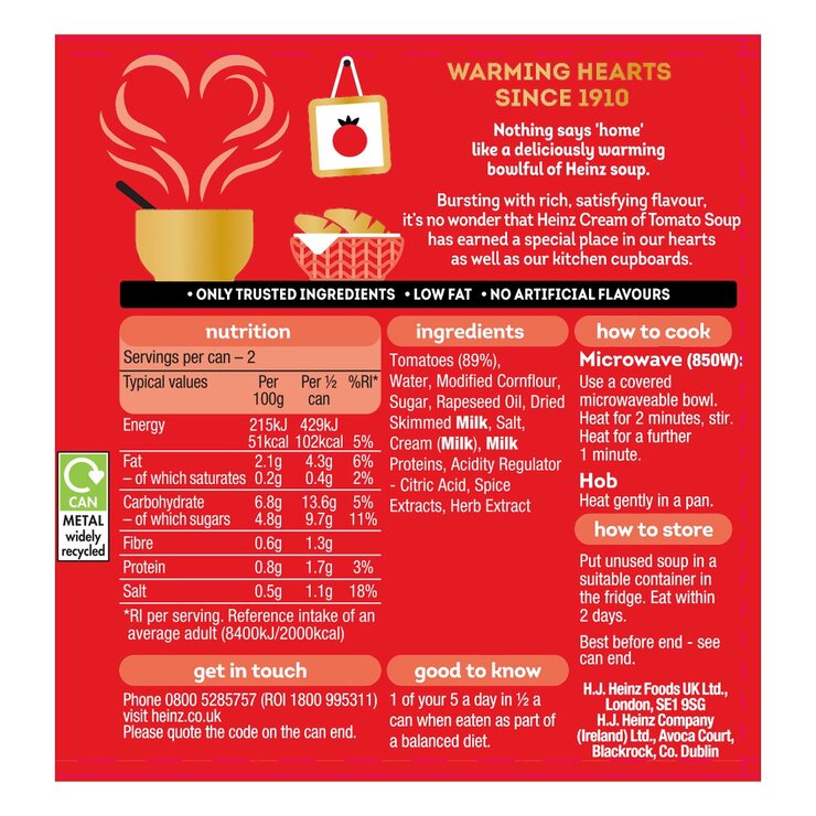 Heinz Cream of Tomato Soup 400g Pack Tin, UK version