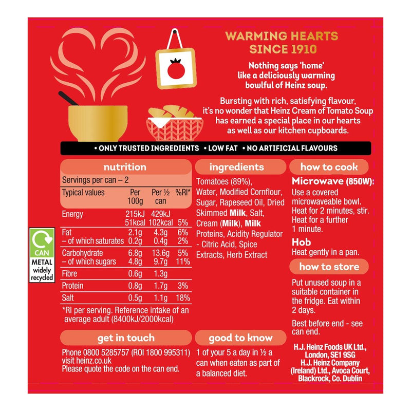 Heinz Cream of Tomato Soup 400g Pack Tin, UK version