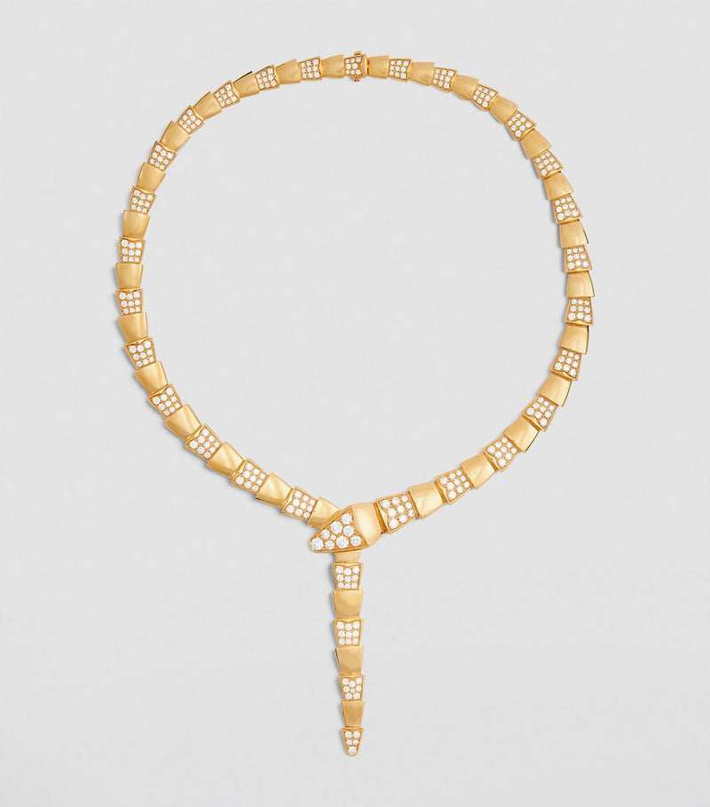 Bvlgari yellow gold and diamond Serpenti Scaglie necklace - British product