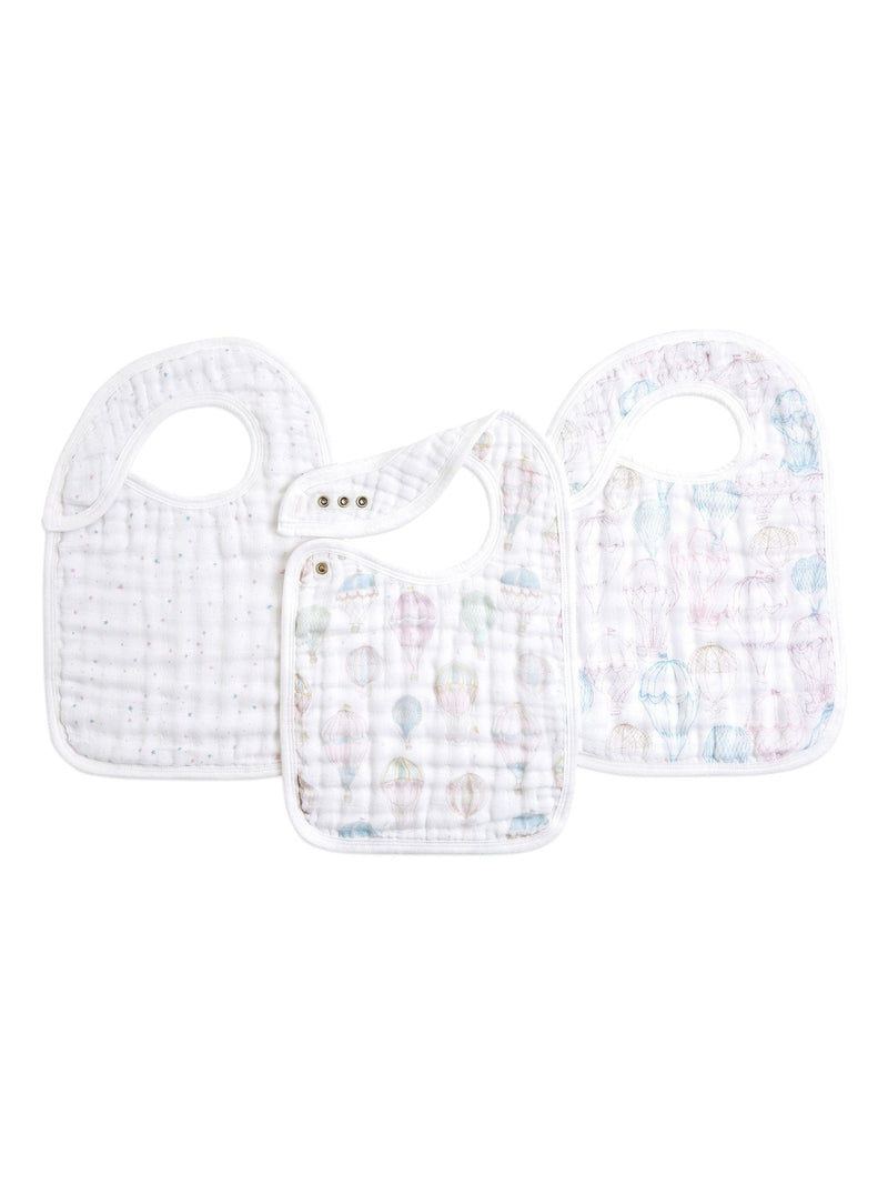 aden + anais pink cotton muslin snap bibs 3 pack, UK version