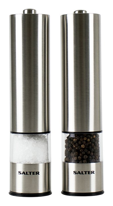 Salter electronic salt and pepper mill set in silver (British brand)
