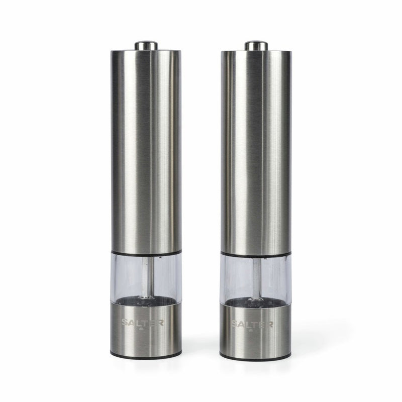 Salter electronic salt and pepper mill set in silver (British brand)